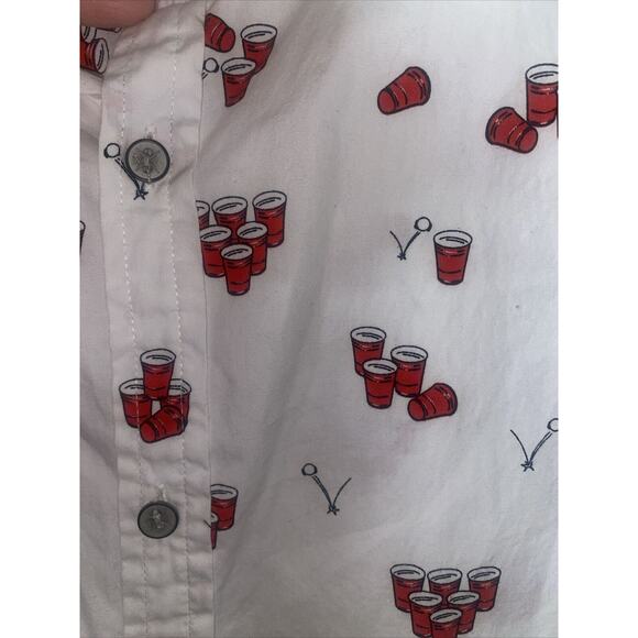 Departwest Beer Pong Short Sleeve Button Up Shirt White Red Men's Size Medium - Picture 5 of 8